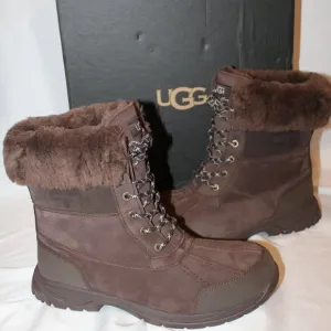 NIB UGG MEN'S BUTTE LOGO‎ LEATHER SUEDE SHEARLING LINED WINTER SNOW BOOTS