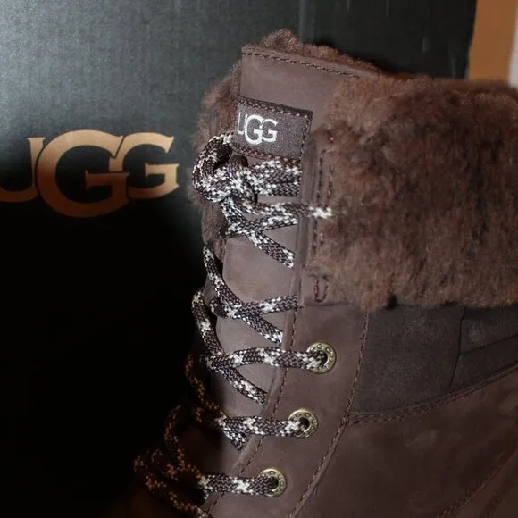 NIB UGG MEN'S BUTTE LOGO‎ LEATHER SUEDE SHEARLING LINED WINTER SNOW BOOTS
