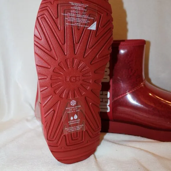 NIB‎ UGG WOMEN'S CLEAR MINI SHEARLING WATERPROOF LOGO BOOTS RED