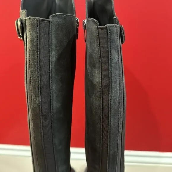 NIB Marc Fisher Dark gray Damsel Leather suede Riding Boots size 8.5