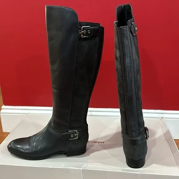 NIB Marc Fisher Dark gray Damsel Leather suede Riding Boots size 8.5