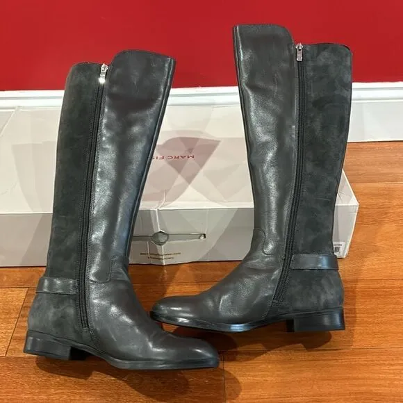 NIB Marc Fisher Dark gray Damsel Leather suede Riding Boots size 8.5