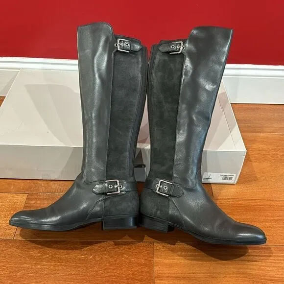 NIB Marc Fisher Dark gray Damsel Leather suede Riding Boots size 8.5