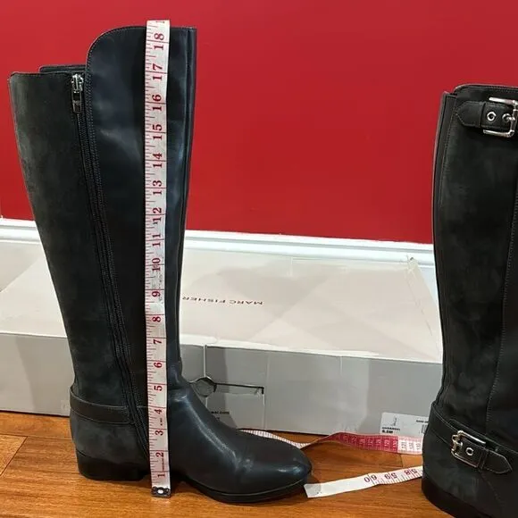 NIB Marc Fisher Dark gray Damsel Leather suede Riding Boots size 8.5