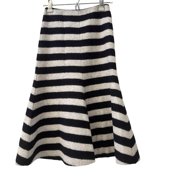 Nicholas Women’s Wool Striped Flare Skirt Navy &amp; Cream US 2