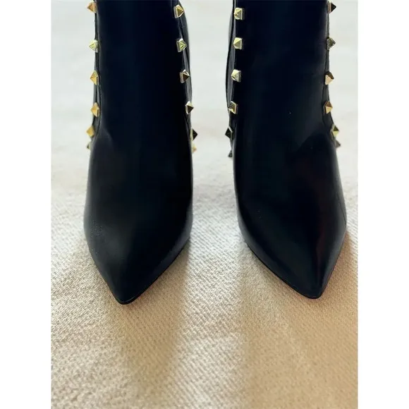 Nicole Miller Women's Black Faux Leather Studded Stiletto Ankle Boots 6