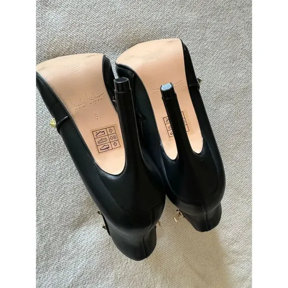 Nicole Miller Women's Black Faux Leather Studded Stiletto Ankle Boots 6