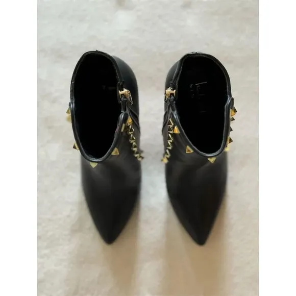 Nicole Miller Women's Black Faux Leather Studded Stiletto Ankle Boots 6