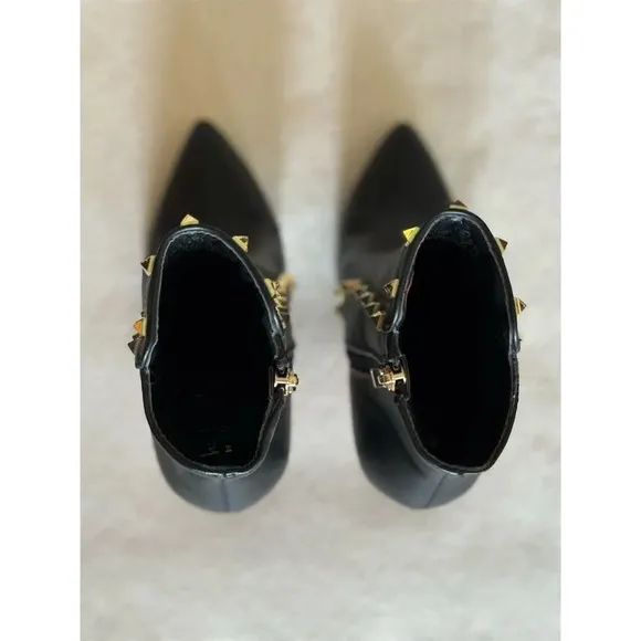 Nicole Miller Women's Black Faux Leather Studded Stiletto Ankle Boots 6