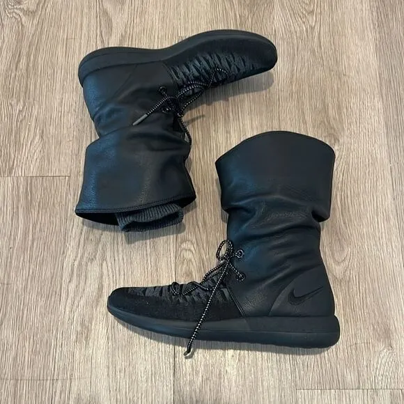 Nike Womens Roshe Two Hi Flyknit Slouch Leather Boots Size 10, Black Gray 861708