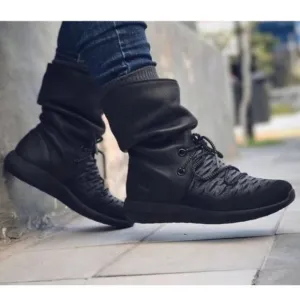 Nike Womens Roshe Two Hi Flyknit Slouch Leather Boots Size 10, Black Gray 861708