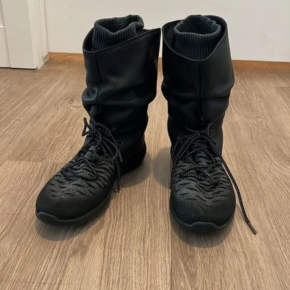 Nike Womens Roshe Two Hi Flyknit Slouch Leather Boots Size 10, Black Gray 861708