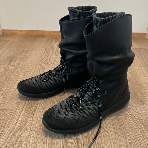Nike Womens Roshe Two Hi Flyknit Slouch Leather Boots Size 10, Black Gray 861708