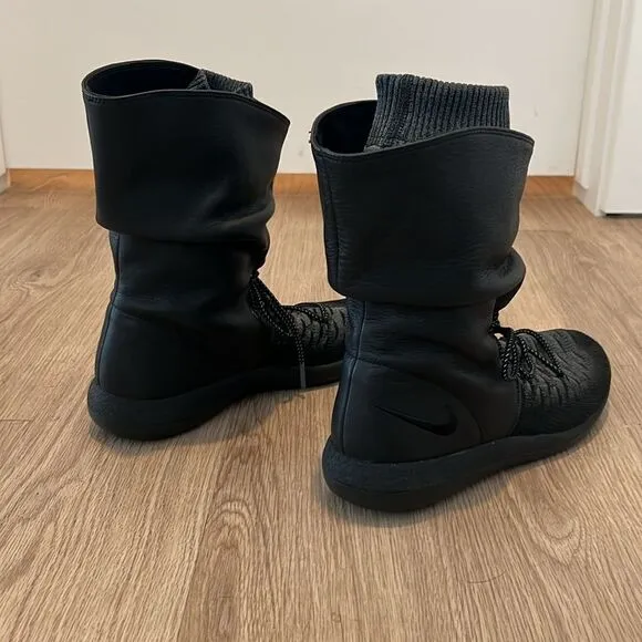 Nike Womens Roshe Two Hi Flyknit Slouch Leather Boots Size 10, Black Gray 861708