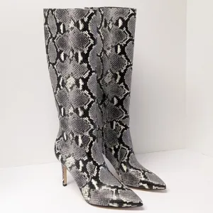 Nine West Fivera 3 Heeled Boots, Gray Multi Snake, Women's 9