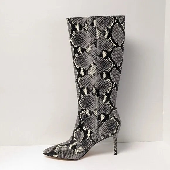 Nine West Fivera 3 Heeled Boots, Gray Multi Snake, Women's 9