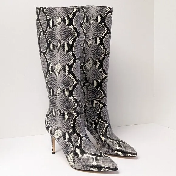 Nine West Fivera 3 Heeled Boots, Gray Multi Snake, Women's 9