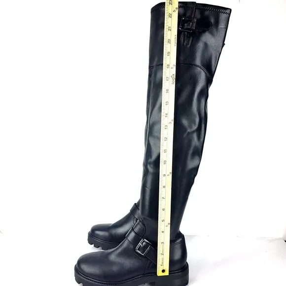 Nine West Over The Knee Buckle Faux Leather Women's Boots Black Size 8