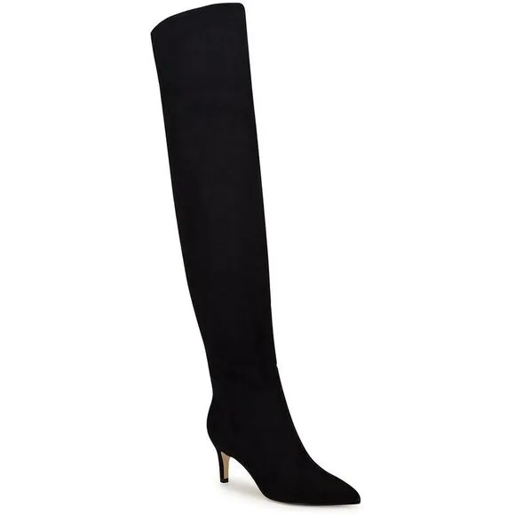 Nine West Womens Black Zipper Suede Knee-High Boots New