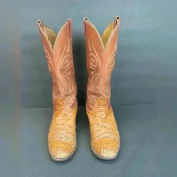 Nocona Boots Full Quill Ostrich Men’s Size 8.5D Leather Brown