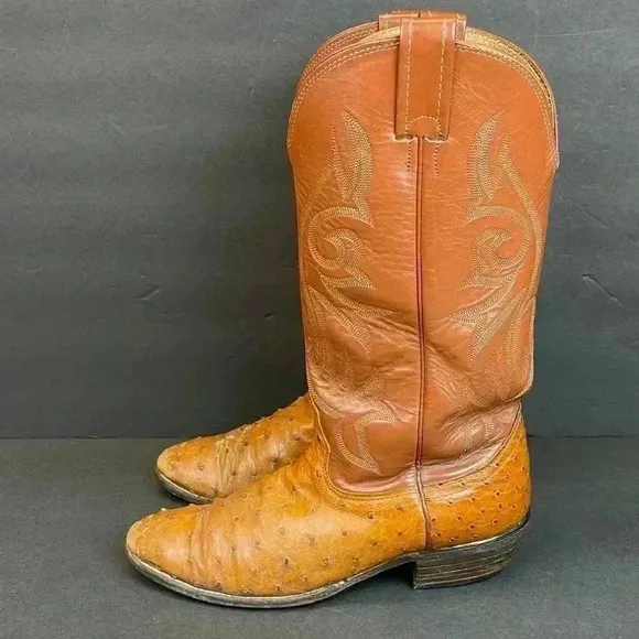 Nocona Boots Full Quill Ostrich Men’s Size 8.5D Leather Brown
