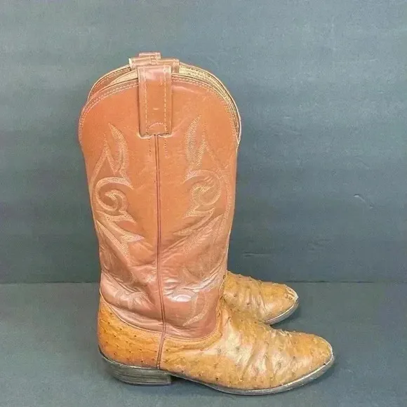 Nocona Boots Full Quill Ostrich Men’s Size 8.5D Leather Brown