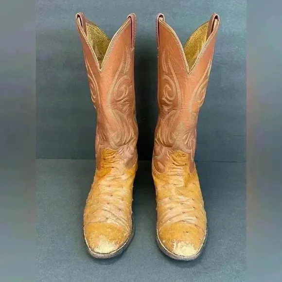 Nocona Boots Full Quill Ostrich Men’s Size 8.5D Leather Brown