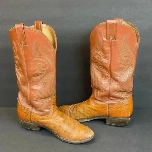 Nocona Boots Full Quill Ostrich Men’s Size 8.5D Leather Brown