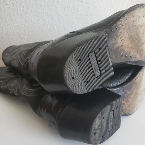 Nocona Western Cowboy Rancho Black Leather Stitch Flame Boots