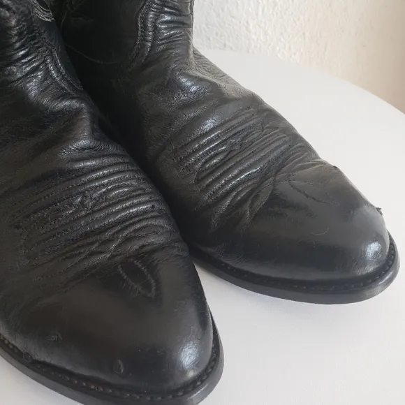 Nocona Western Cowboy Rancho Black Leather Stitch Flame Boots