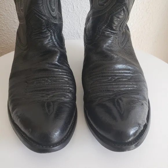 Nocona Western Cowboy Rancho Black Leather Stitch Flame Boots