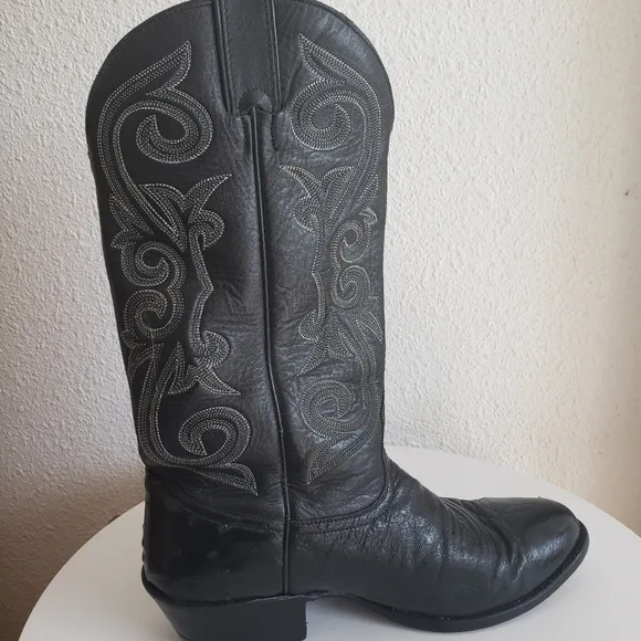 Nocona Western Cowboy Rancho Black Leather Stitch Flame Boots