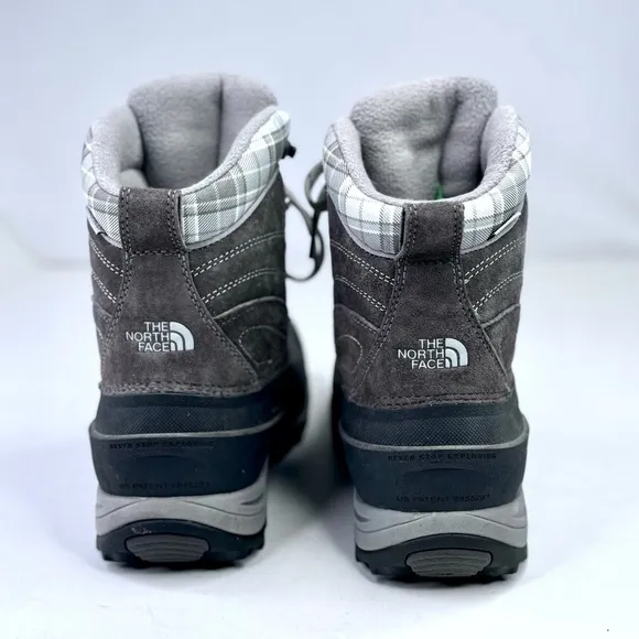North Face Chilkat II women's snow boots grey suede black rubber primaloft 8.5