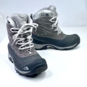North Face Chilkat II women's snow boots grey suede black rubber primaloft 8.5