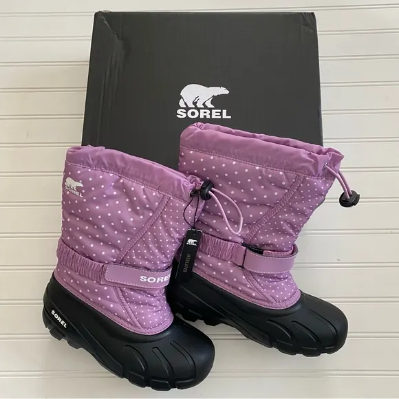 NWB SOREL Kids Girl Flurry Print Insulated Winter Boots Violet Haze Youth Size 3