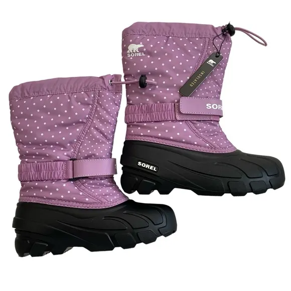 NWB SOREL Kids Girl Flurry Print Insulated Winter Boots Violet Haze Youth Size 3