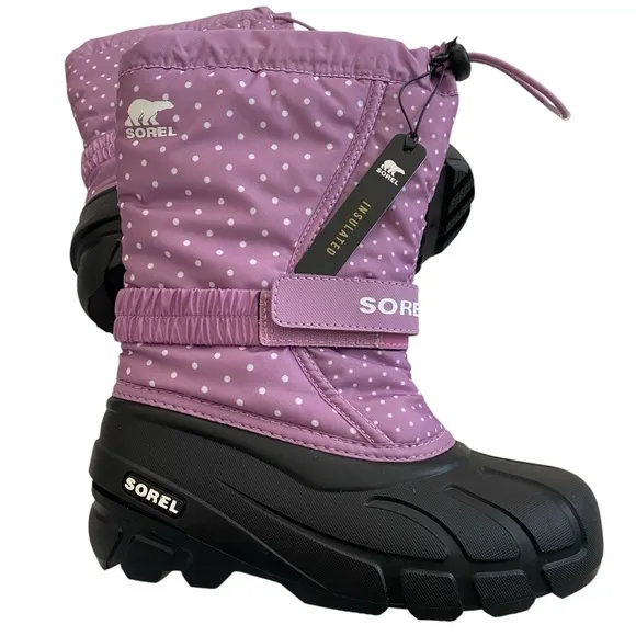 NWB SOREL Kids Girl Flurry Print Insulated Winter Boots Violet Haze Youth Size 3