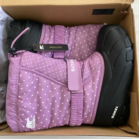 NWB SOREL Kids Girl Flurry Print Insulated Winter Boots Violet Haze Youth Size 3