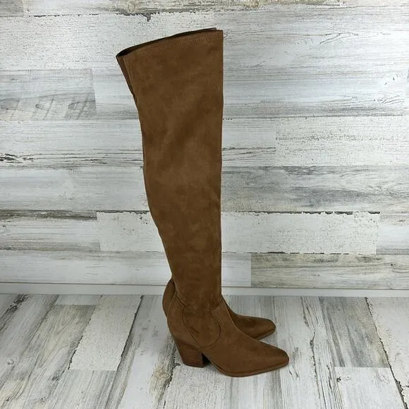 NWF Marc Fisher womens sz 5 brown faux suede over the knee block heel boots