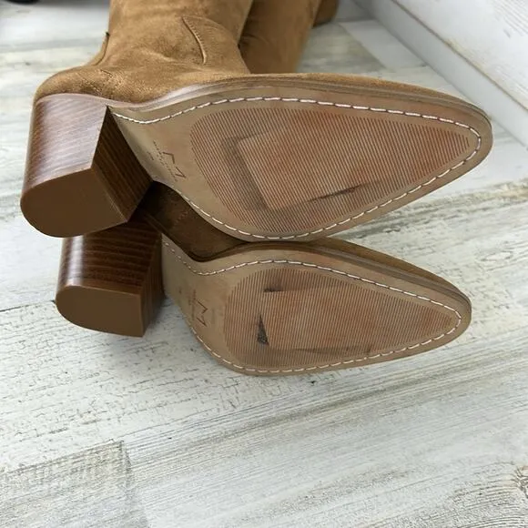 NWF Marc Fisher womens sz 5 brown faux suede over the knee block heel boots