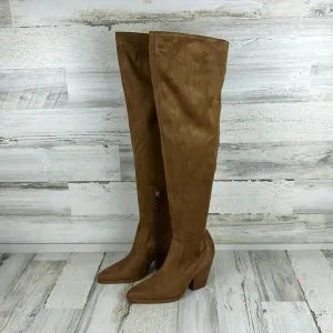 NWF Marc Fisher womens sz 5 brown faux suede over the knee block heel boots
