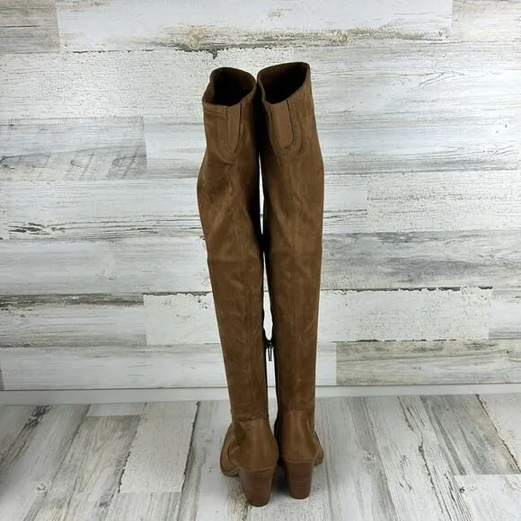 NWF Marc Fisher womens sz 5 brown faux suede over the knee block heel boots