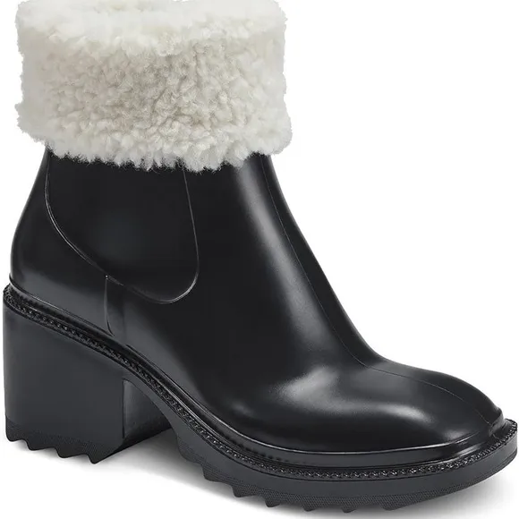 NWOB INC Womens Eadin Faux Leather/Faux Fur Sherpa Trim Rain Boots Womens Size 8