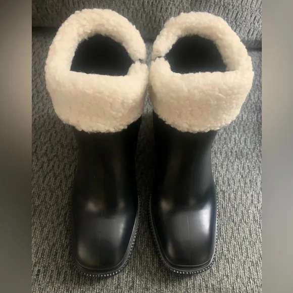 NWOB INC Womens Eadin Faux Leather/Faux Fur Sherpa Trim Rain Boots Womens Size 8