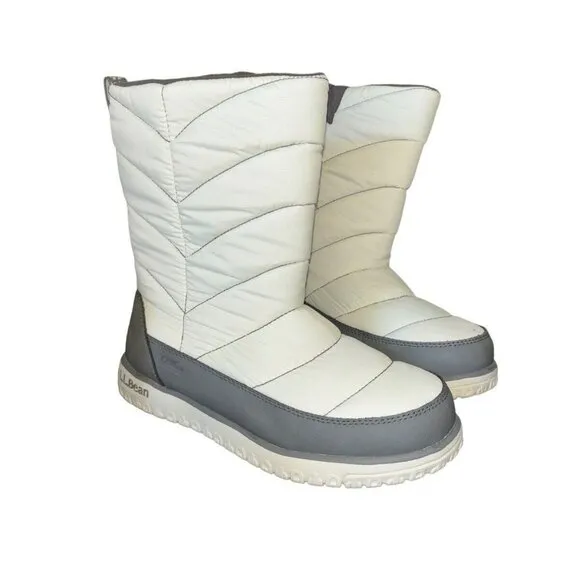 NWOB LL Bean Women's White Nylon Ultralight Quilted Insulated Tall Zip Boots 8.5