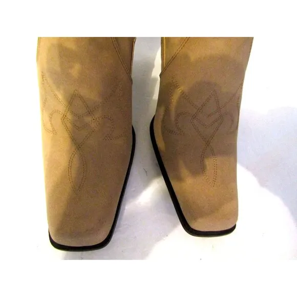 NWOB New York Transit Western Boots Tan Suede Ankle Chunky Heel Size 9M