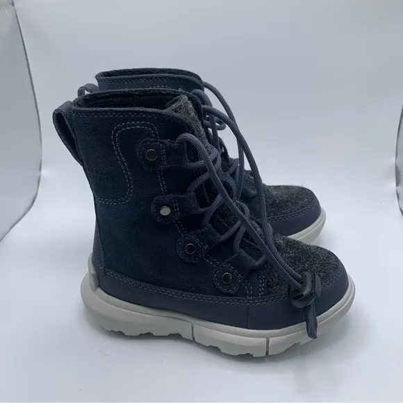 NWOB Sorel Kids Explorer Cozy toddler blue &amp; grey snow boots size 9 NEW