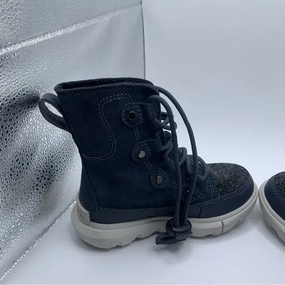 NWOB Sorel Kids Explorer Cozy toddler blue &amp; grey snow boots size 9 NEW