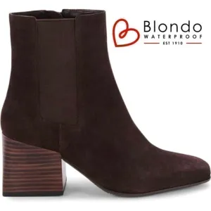 NWOT- Blondo- Selena Waterproof Suede Square Toe Block Heel Boots Brown,  9.5M