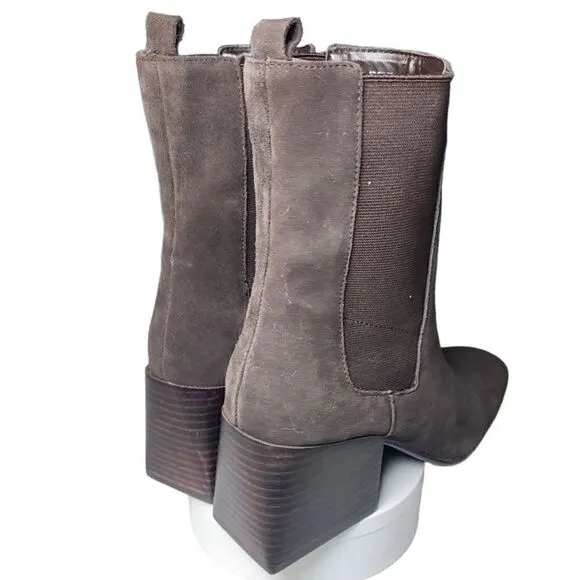 NWOT- Blondo- Selena Waterproof Suede Square Toe Block Heel Boots Brown,  9.5M